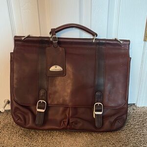 Samsonite Brown Leather Briefcase with Adjustable Strap